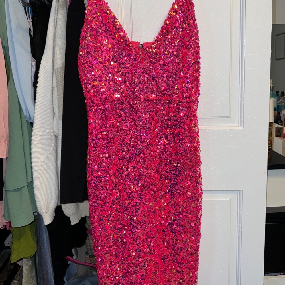 NWT Fashion Nova Serena Sequin Mini Dress - Hot Pink